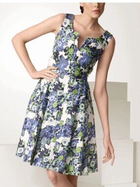 Floral Sleeveless A-Line Mini Dress in Blue & Green